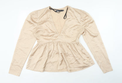 Womens UK Size 12 Missguided Beige Basic Blouse