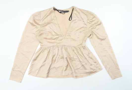 Womens UK Size 12 Missguided Beige Basic Blouse