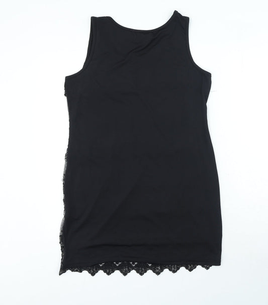 Pussycat London Womens Black Polyester Mini Size M Scoop Neck Pullover - Lace Detail