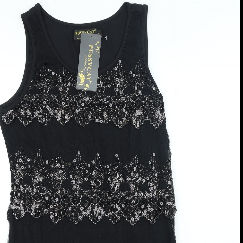 Pussycat London Womens Black Polyester Mini Size M Scoop Neck Pullover - Lace Detail