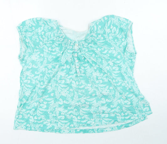 Anthology Womens Blue Geometric 100% Cotton Basic T-Shirt Size 16 Round Neck