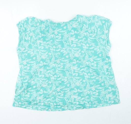 Anthology Womens Blue Geometric 100% Cotton Basic T-Shirt Size 16 Round Neck