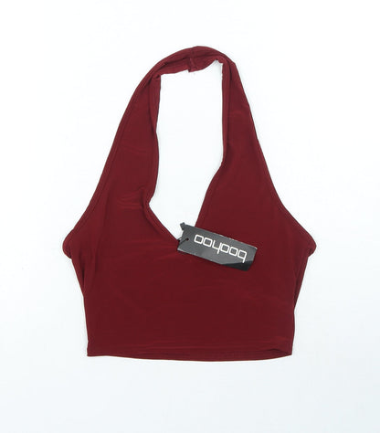 Boohoo Womens Red Polyester Basic Tank Size 10 Halter