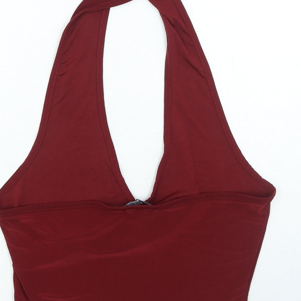 Boohoo Womens Red Polyester Basic Tank Size 10 Halter