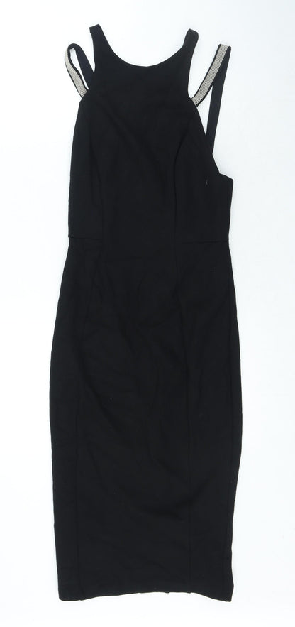 River Island Womens Black Viscose Bodycon Size 8 Halter Zip