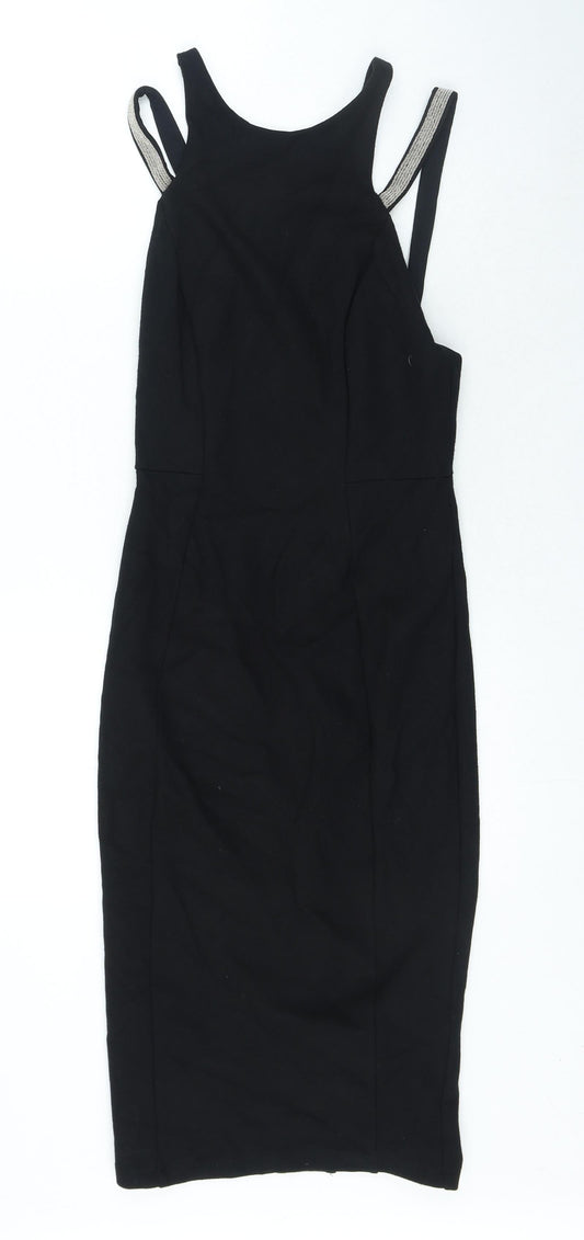 River Island Womens Black Viscose Bodycon Size 8 Halter Zip