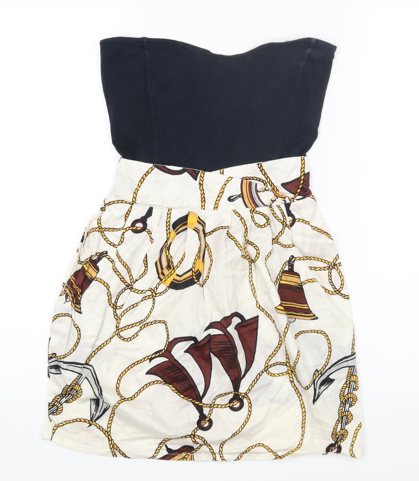 Motel Womens Black Geometric Cotton Mini Size XS Sweetheart Pullover