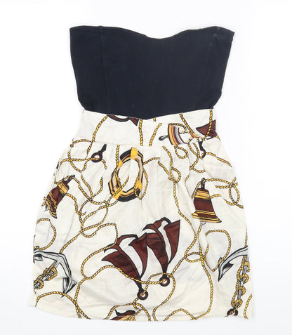 Motel Womens Black Geometric Cotton Mini Size XS Sweetheart Pullover