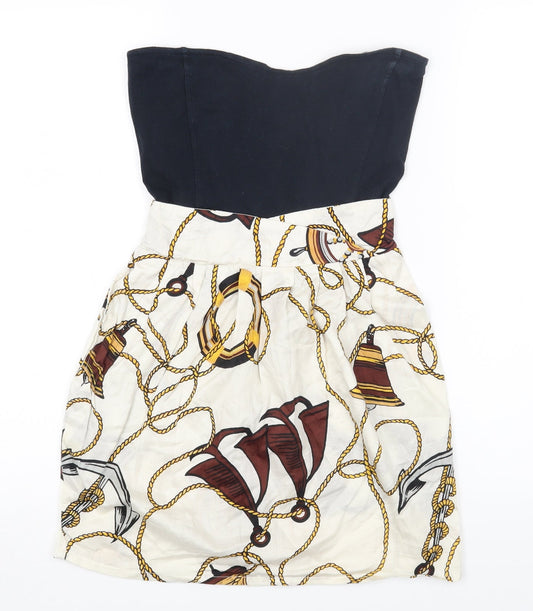 Motel Womens Black Geometric Cotton Mini Size XS Sweetheart Pullover