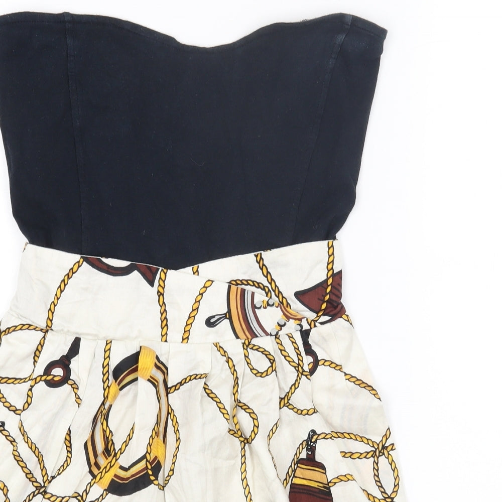 Motel Womens Black Geometric Cotton Mini Size XS Sweetheart Pullover