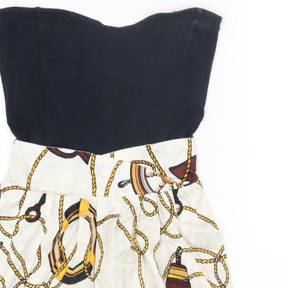 Motel Womens Black Geometric Cotton Mini Size XS Sweetheart Pullover