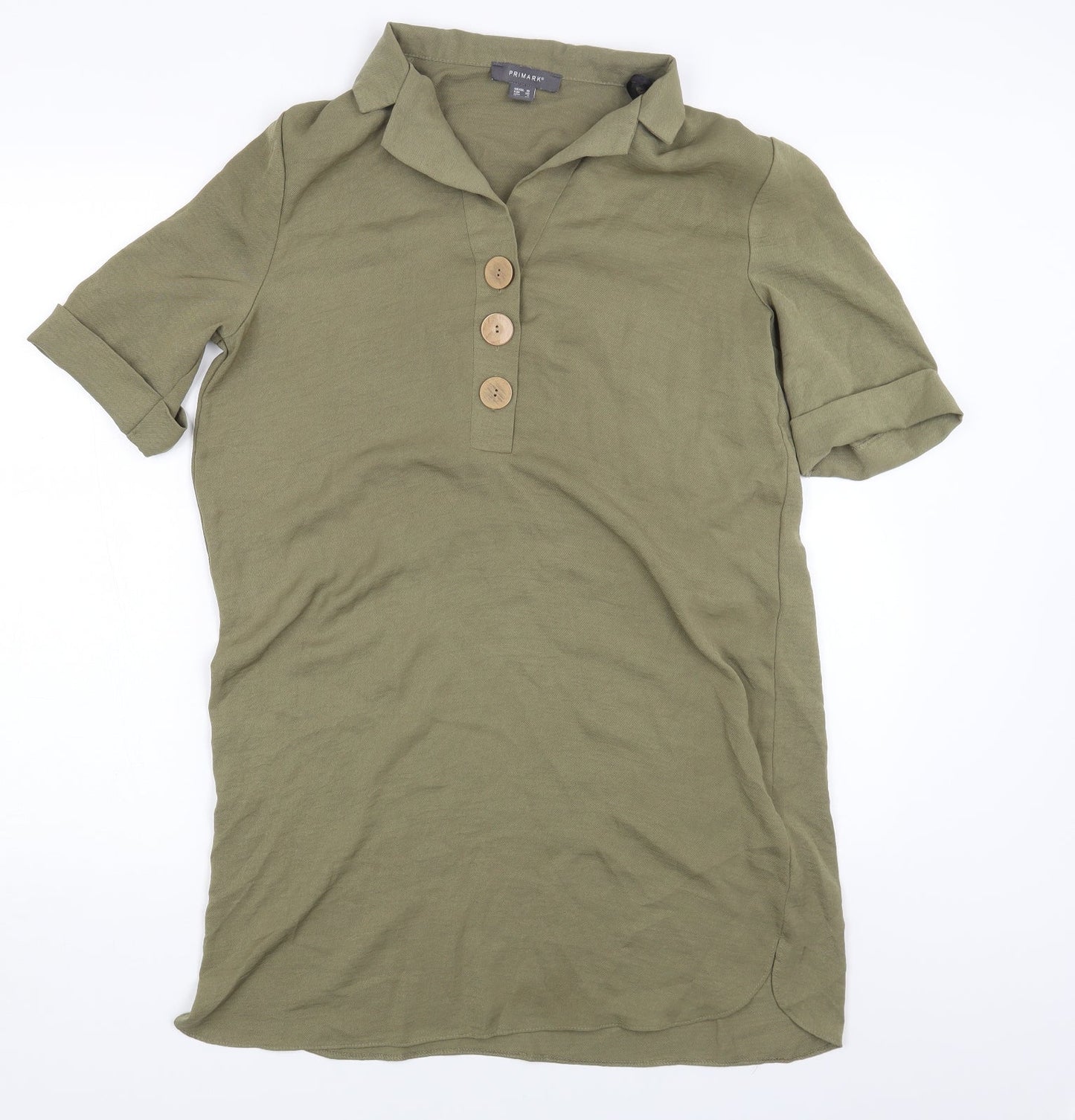 Primark Womens Green Polyester Shirt Dress Size 10 Collared Button