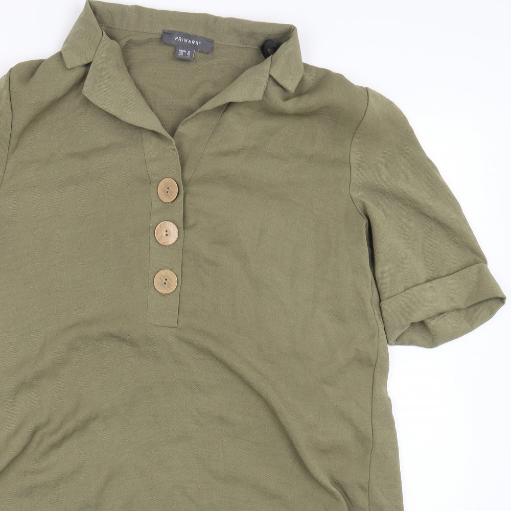 Primark Womens Green Polyester Shirt Dress Size 10 Collared Button