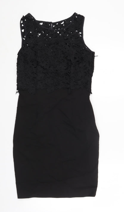 H&M Womens Black Cotton Bodycon Size 10 Scoop Neck Button