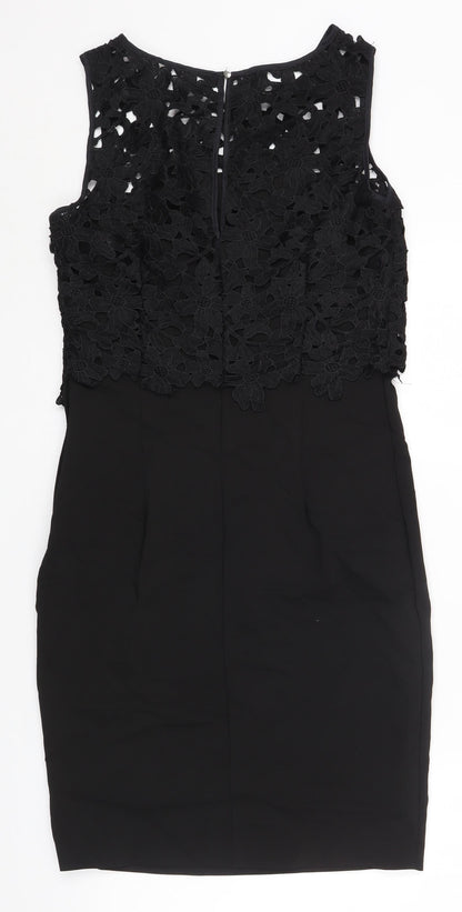 H&M Womens Black Cotton Bodycon Size 10 Scoop Neck Button