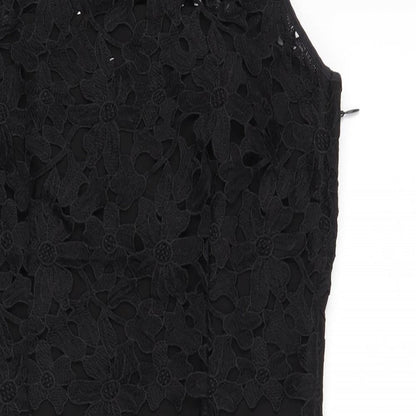 H&M Womens Black Cotton Bodycon Size 10 Scoop Neck Button