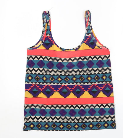 Whitney Eve Womens Multicoloured Geometric Polyester Camisole Blouse Size S Scoop Neck
