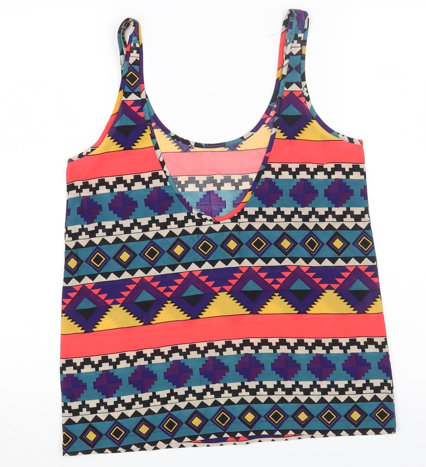 Whitney Eve Womens Multicoloured Geometric Polyester Camisole Blouse Size S Scoop Neck