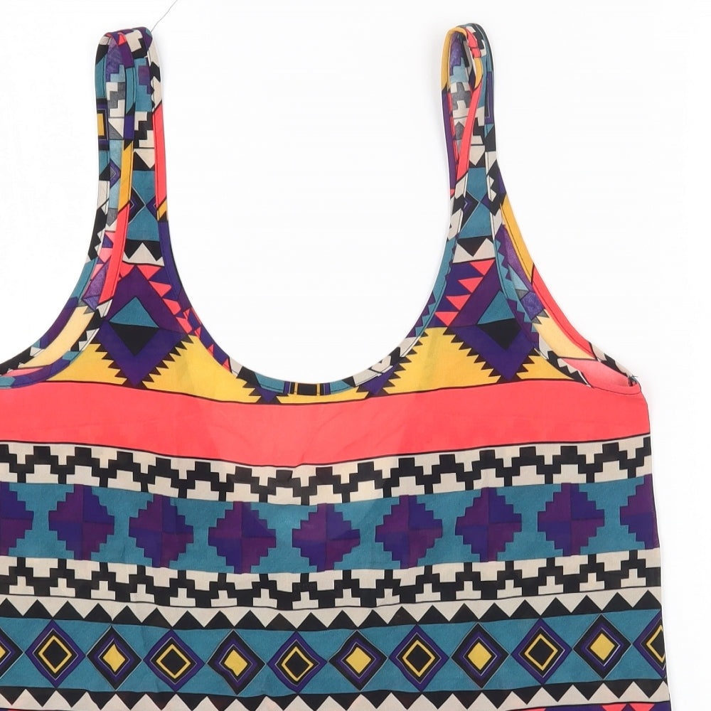 Whitney Eve Womens Multicoloured Geometric Polyester Camisole Blouse Size S Scoop Neck