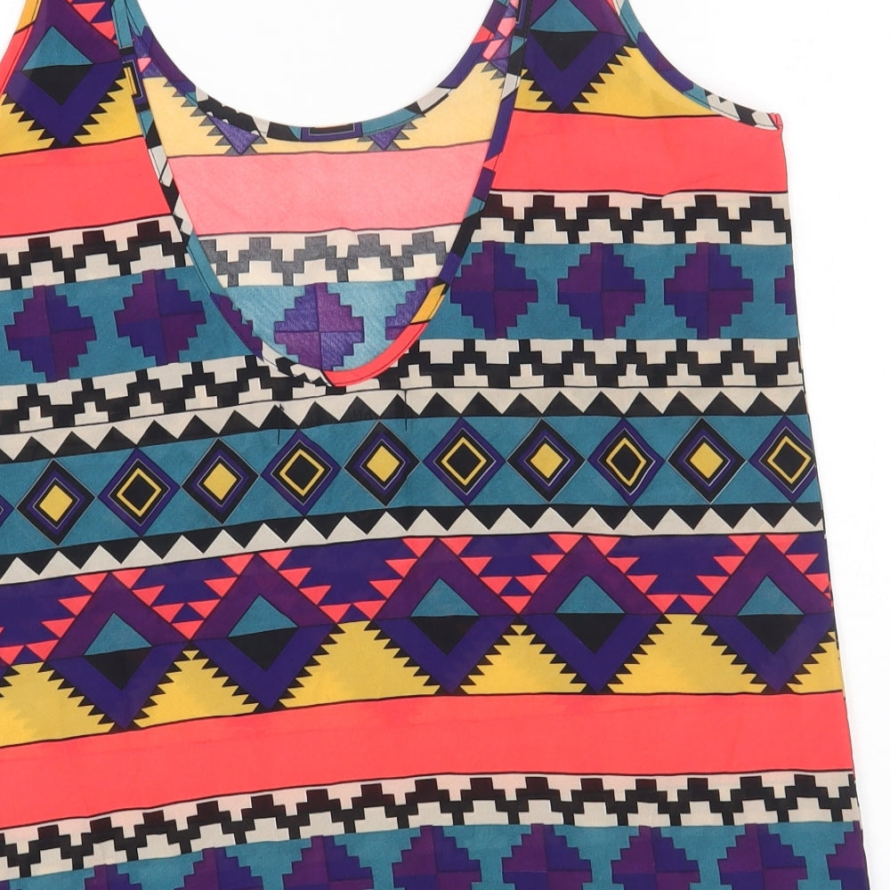 Whitney Eve Womens Multicoloured Geometric Polyester Camisole Blouse Size S Scoop Neck