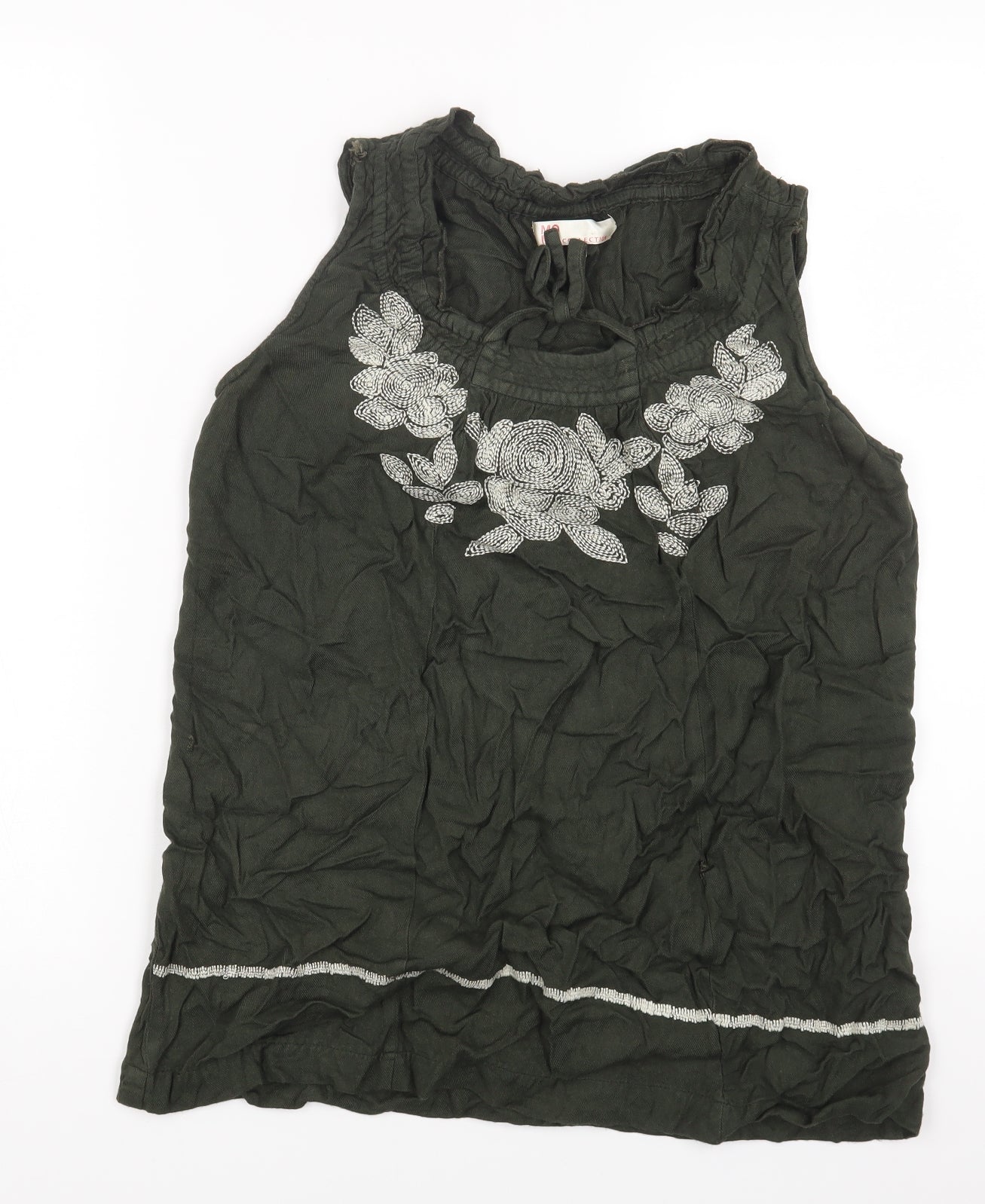 MO MU Womens Green Floral Viscose Basic T-Shirt Size 40 Scoop Neck