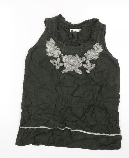 MO MU Womens Green Floral Viscose Basic T-Shirt Size 40 Scoop Neck