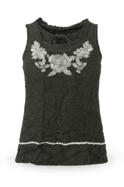 MO MU Womens Green Floral Viscose Basic T-Shirt Size 40 Scoop Neck