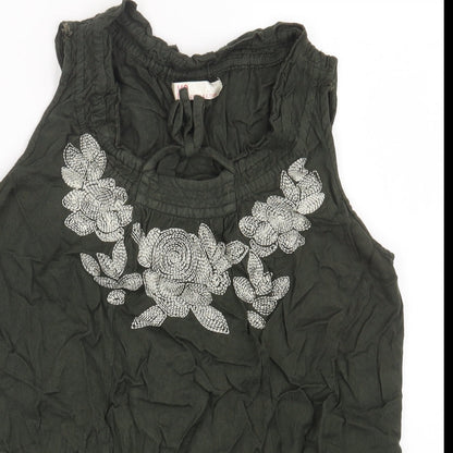 MO MU Womens Green Floral Viscose Basic T-Shirt Size 40 Scoop Neck