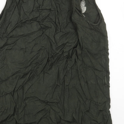 MO MU Womens Green Floral Viscose Basic T-Shirt Size 40 Scoop Neck