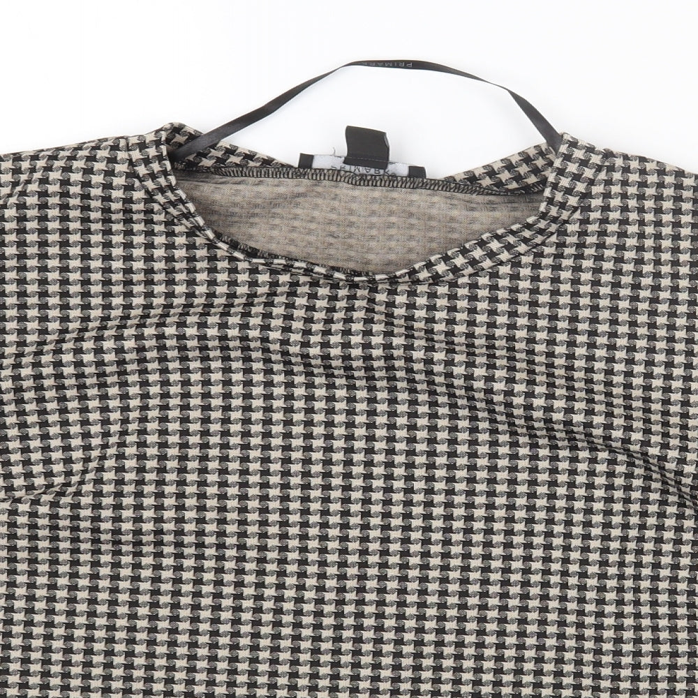 Primark Womens Beige Geometric Polyester Basic T-Shirt Size 8 Round Neck