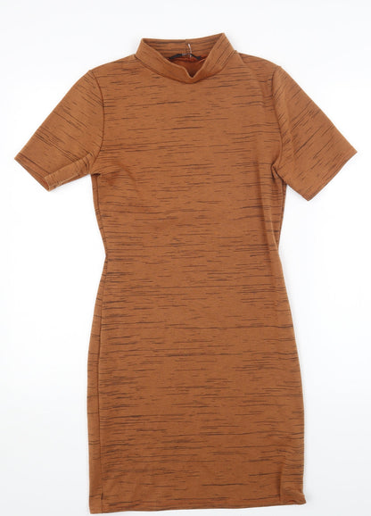 Missguided Womens Orange Polyester Bodycon Size 10 High Neck Pullover