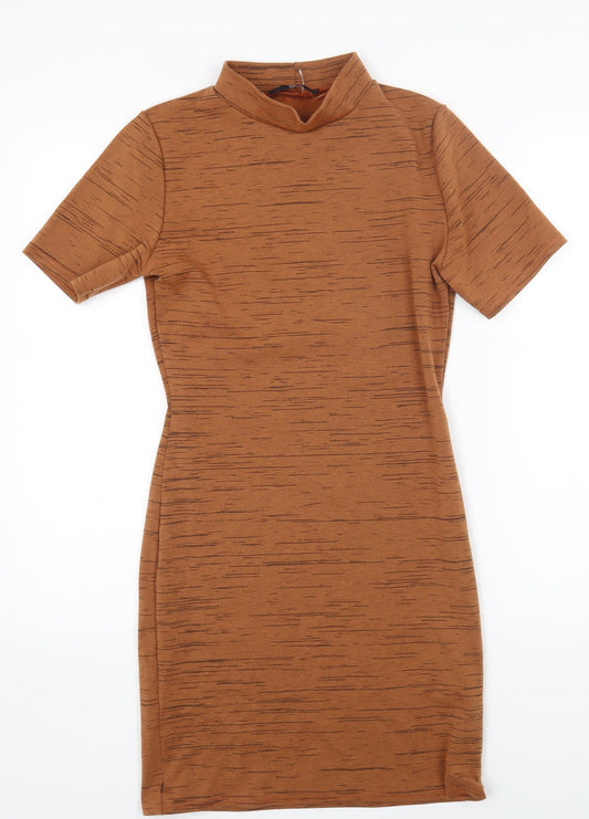 Missguided Womens Orange Polyester Bodycon Size 10 High Neck Pullover