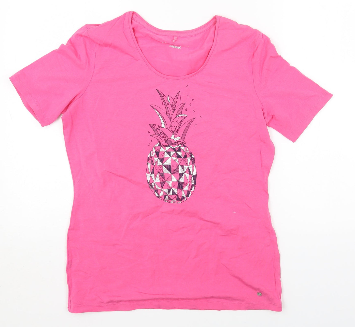 Gerry Weber Womens Pink Geometric Cotton Jersey T-Shirt Size 10 Round Neck - Pineapple Print