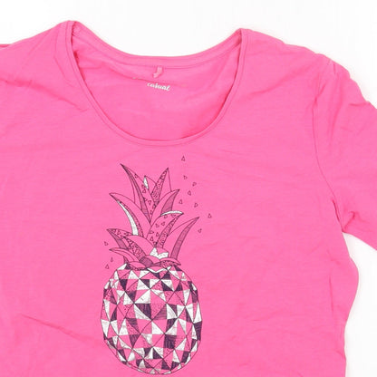 Gerry Weber Womens Pink Geometric Cotton Jersey T-Shirt Size 10 Round Neck - Pineapple Print