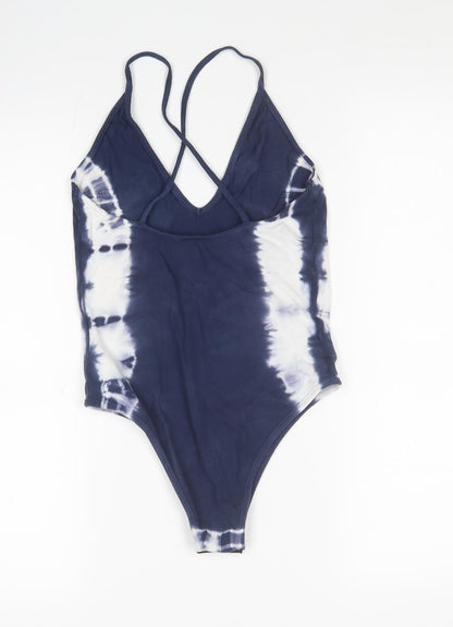 Topshop Womens Blue Tie Dye Cotton Bodysuit One-Piece Size 8 Snap