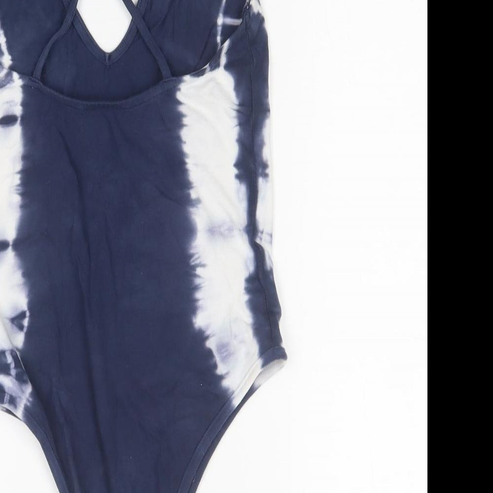 Topshop Womens Blue Tie Dye Cotton Bodysuit One-Piece Size 8 Snap