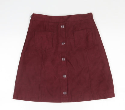 Eifni Womens Red Polyester A-Line Skirt Size S Zip