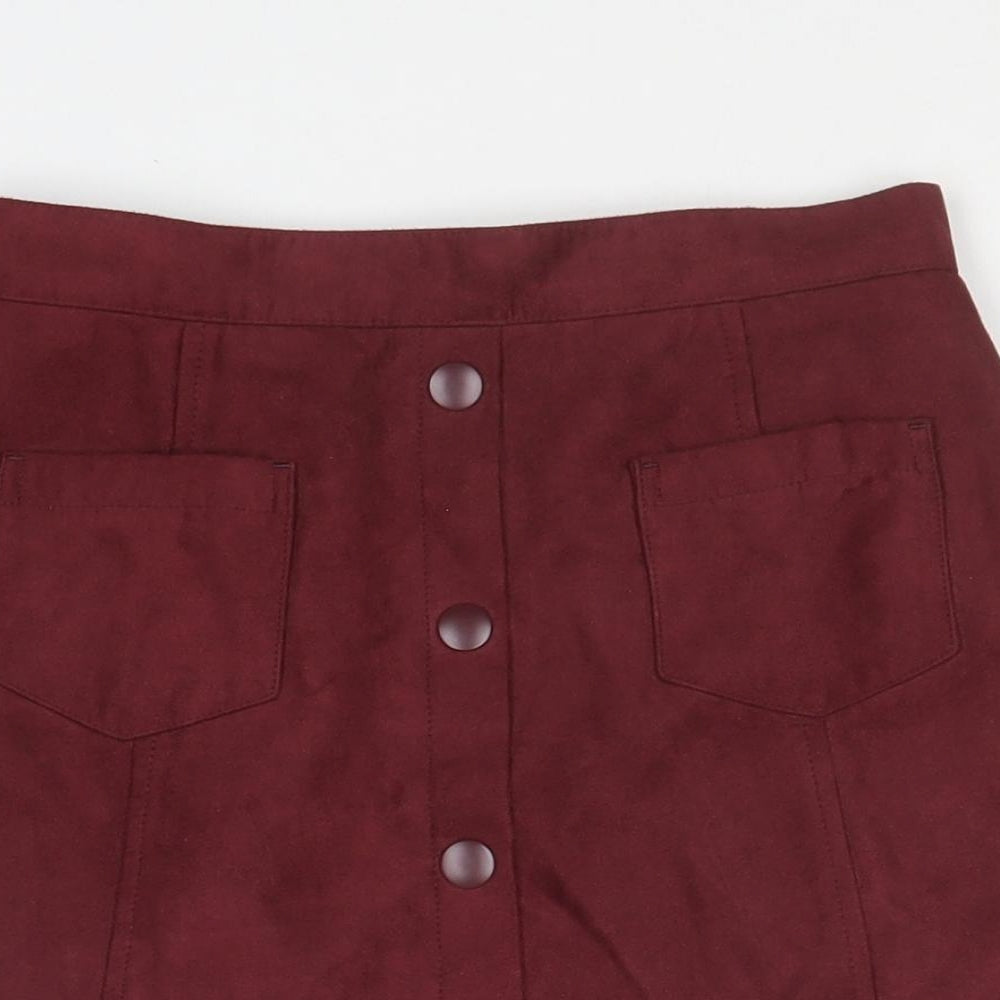 Eifni Womens Red Polyester A-Line Skirt Size S Zip
