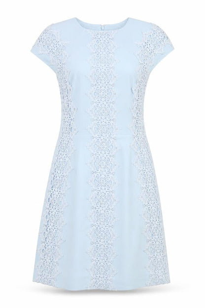 Warehouse Womens Blue Geometric Polyester A-Line Size 6 Round Neck Zip