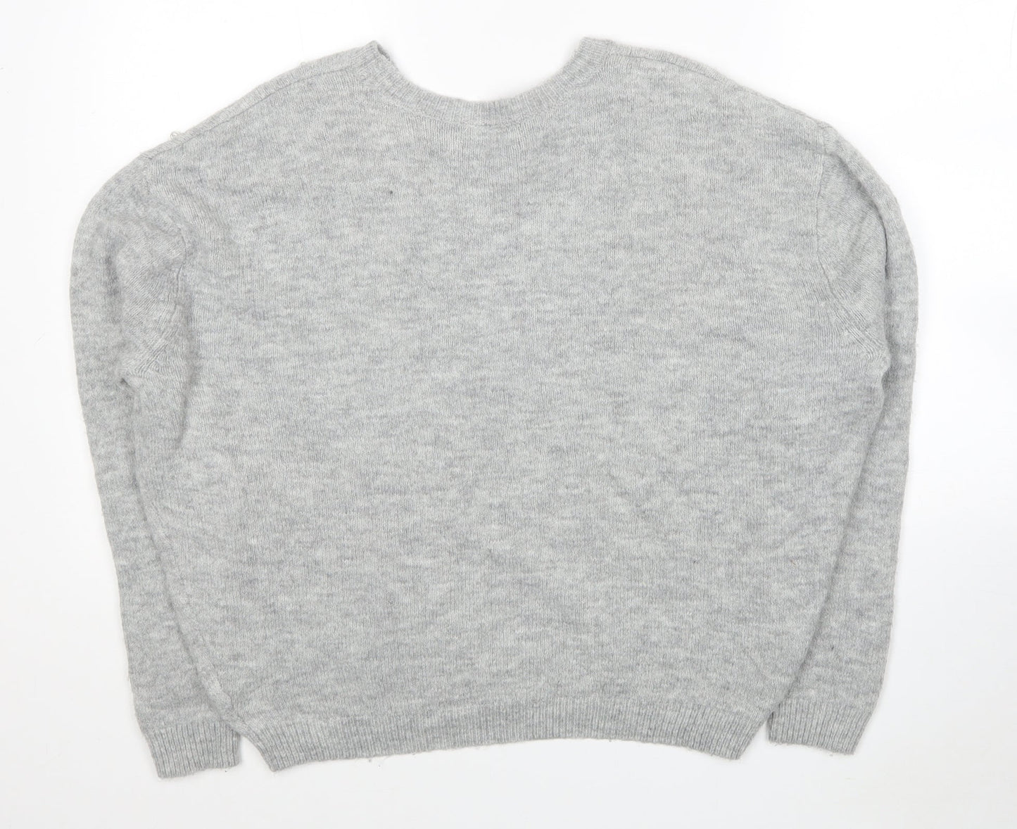 H&M Girls Grey Round Neck Acrylic Pullover Jumper Size 12-13 Years Pullover