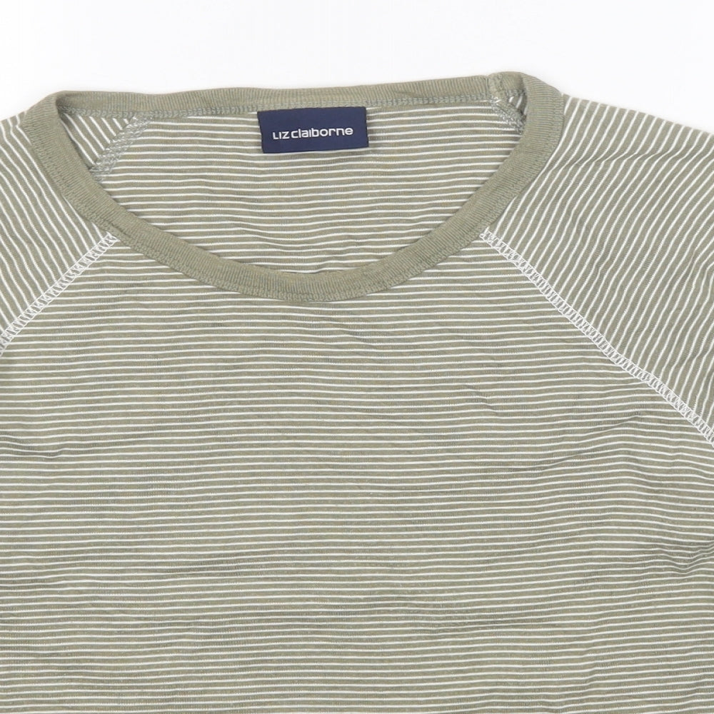 Liz Claiborne Womens Green Round Neck Striped Cotton Pullover Jumper Size L