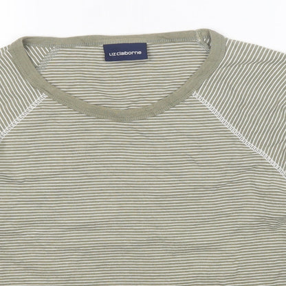 Liz Claiborne Womens Green Round Neck Striped Cotton Pullover Jumper Size L