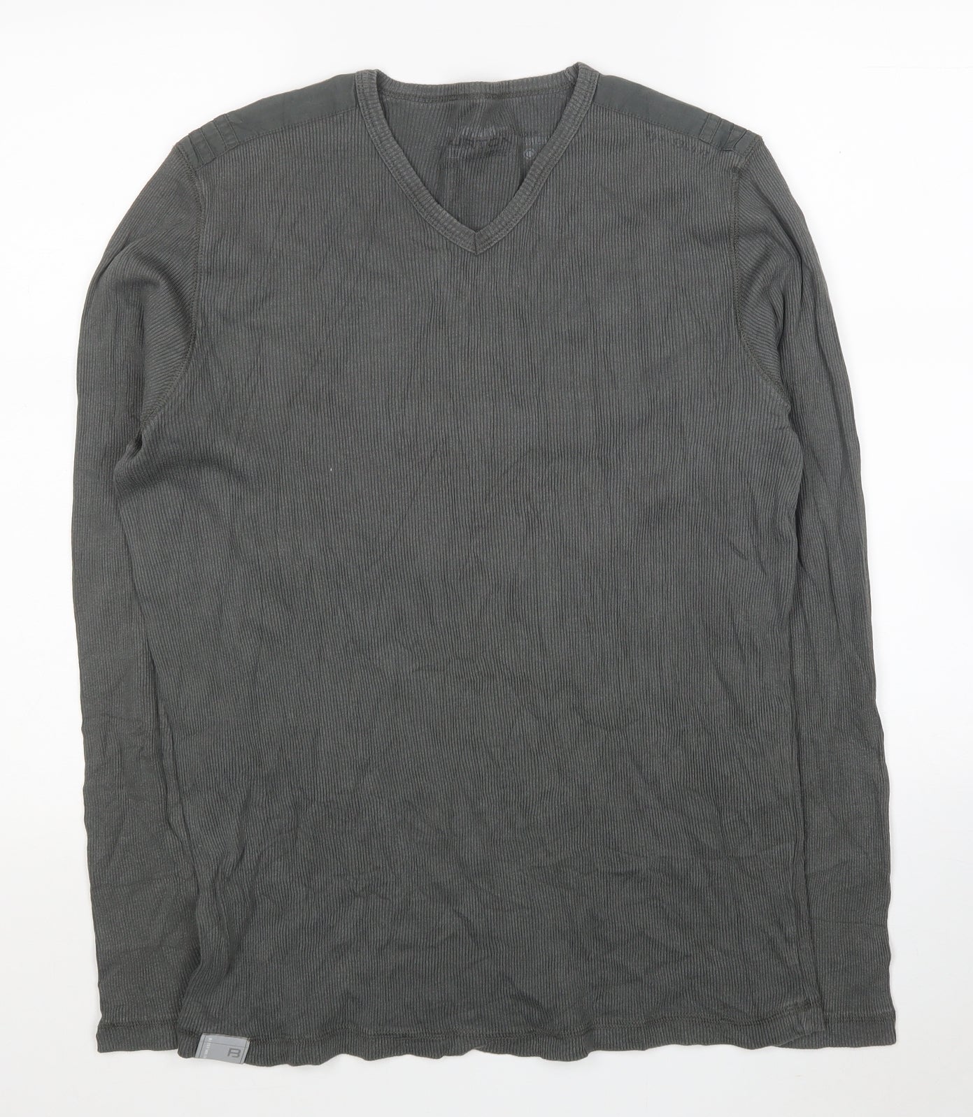 Burton Mens Grey V-Neck Cotton Pullover Jumper Size L