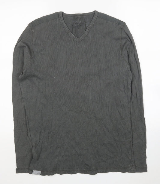 Burton Mens Grey V-Neck Cotton Pullover Jumper Size L