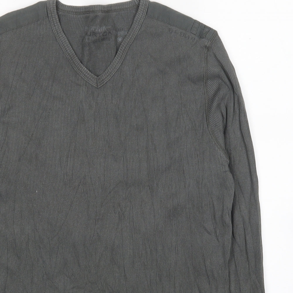 Burton Mens Grey V-Neck Cotton Pullover Jumper Size L