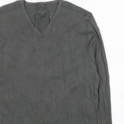 Burton Mens Grey V-Neck Cotton Pullover Jumper Size L