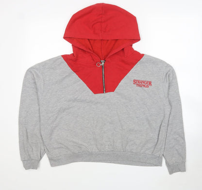 Primark Womens Grey Colourblock Polyester Pullover Hoodie Size 14 Zip - Stranger things