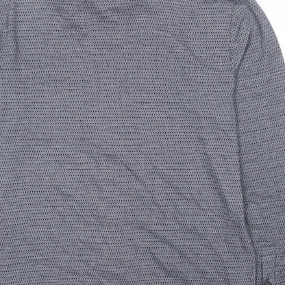 Boohoo Man Mens Blue Geometric Polyester Button-Up Size M Collared Button