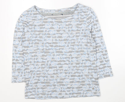 Maine Womens Grey Striped Polyester Jersey T-Shirt Size 14 Round Neck - Flower Detail