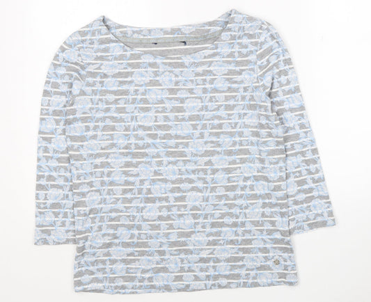 Maine Womens Grey Striped Polyester Jersey T-Shirt Size 14 Round Neck - Flower Detail